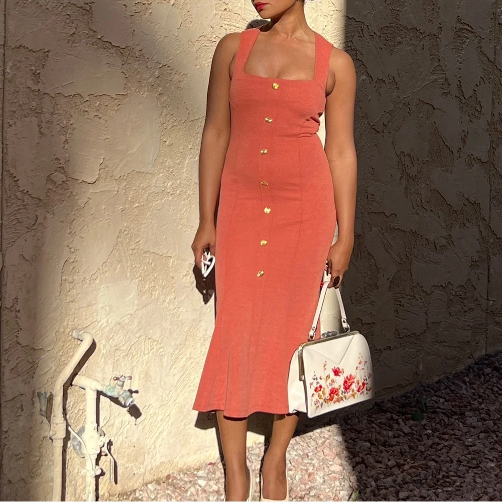 BUTTONED PIQUÉ DRESS - Picture 5 of 12